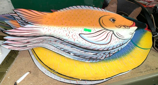 8 Wooden Hand Painted Fish Platters