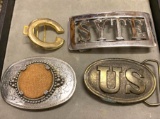Lot of 4 Belt Buckle- Coin Holder and Confederate