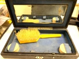 Vintage Vanity Kit Bakelite Cellulose Boxes and Hair Brush