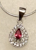 Sterling Silver Ruby and White Topaz Pendant and chain