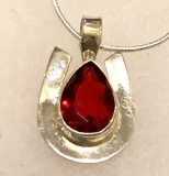 6ct Sterling Silver Fire Garnet Pendant and Chain