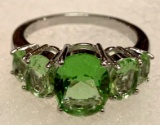 Oval Cut 5 Stone Light Green Ring Size 8