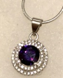 1ct Sterling Silver Amethyst and White Topaz Pendant and Chain