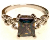 Emerald Cut Mystic Topaz Ring Size 10