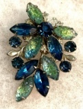 Vintage Blue and Green Gem Brooch- unsigned