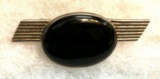 Vintage Art Deco Silver and Onyx Brooch- unsigned
