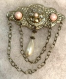 Vintage Pearl and chain Brooch- unsigned