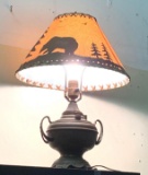 Old Lamp with Yellowstone Park Shade with Pines, Bears and Elk