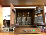Liquor Cabinet with Bar accessories- Cabinet has slight damage just needs a little tlc