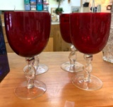4 Red Glass Wine Glasses