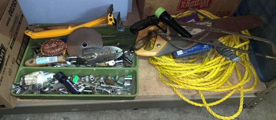 Lot of Tools- Rope, Sockets, Saws etc