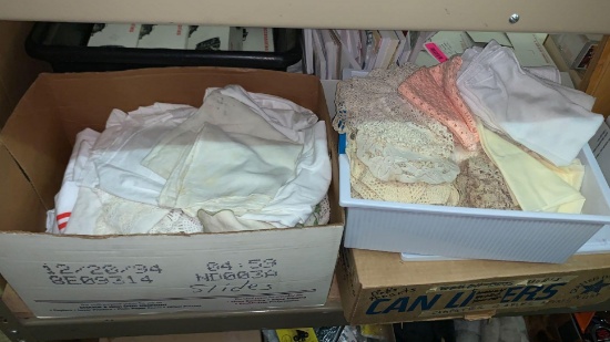 3 Boxes of Vintage Dollies and Vintage embroidered Napkins and Handkerchiefs