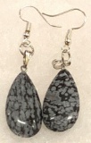 Black and grep Teardrop Shape Obsidian earrings