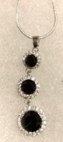 Black Zircon Three Stone Pendant on 24