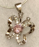 Pink Sapphire and White Topaz Sterling Silver Butterfly Pendant and Chain