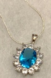 2 ct Sterling Silver Blue Topaz and White Topaz Pendant and Chain