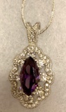 1 ct Sterling Silver Amethyst White Topaz Pendant and chain