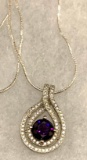 2 ct Sterling Silver Amethyst and White Topaz Pendant and chain