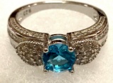 2 ct Sterling Silver Aquamarine and white Topaz ring Size 8