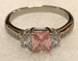 2 ct Pink Sapphire and Topaz Sterling Silver ring Size 8