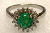 Green Fire Opal and white Sapphire ring size 9