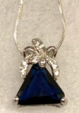 4 ct Blue Sapphire and Topaz Pendant and Chain