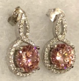 2 ct Sterling silver Pink Sapphire and white Topaz earrings