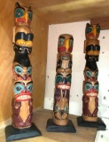 3 Hand Carved Wood Totems