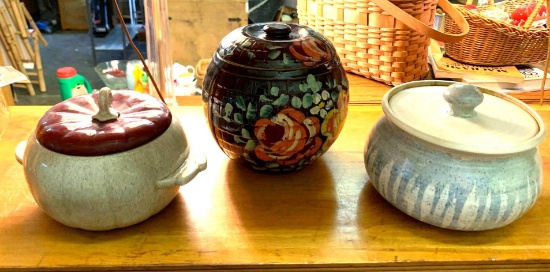 3 Pottery Bowls with Lids