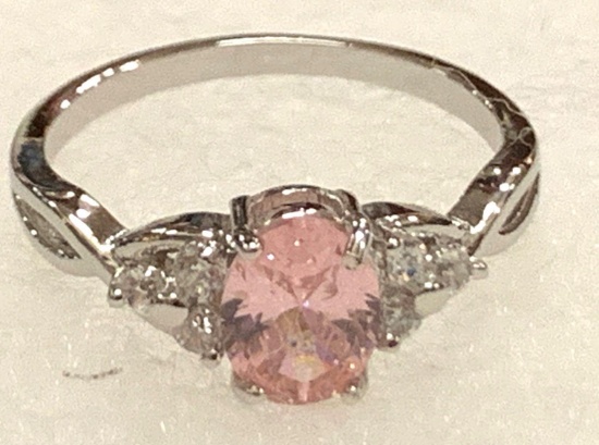 Oval Cut Pink Sapphire and cz Ring Size 8