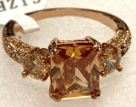 Princess Cut Champagne Topaz Ring Size 9