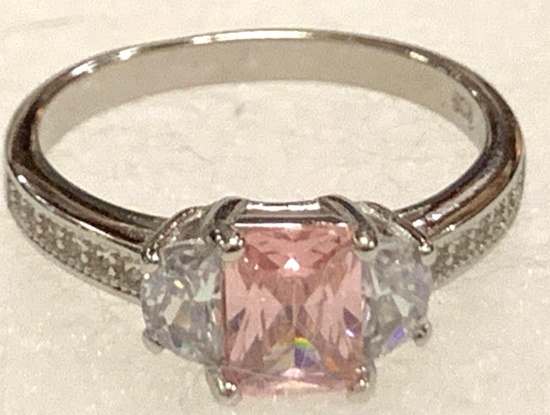 Sterling Silver Pink Sapphire and Topaz Ring size 8