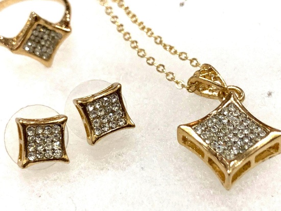 CZ Set- Necklace, Earrings and Ring size 7