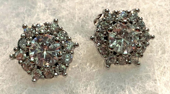 Round cut White Sapphire Hexagonal Stud Earrings