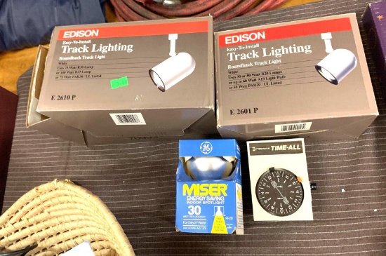 2 New Edison Track Lighting Fixtures Light Timer, spot Light Bulbs