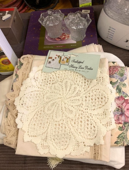 2 New Tier Tray, 2 Relish Bowls, Table Cloths and Table runner