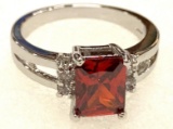 Princess Cut Red Ruby Ring Size 9