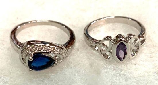 Blue Sapphire Ring Size 7.5 and Amethyst Ring size 7.5