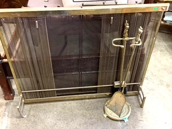 2 Brass Fire Place Screens and Fire Place Tools