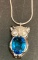 3ct Sterling Silver Blue Topaz and white Topaz Owl Pendant and chain