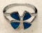 Blue Fire Opal 4 Leaf Clover Ring Size 6.5