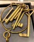 7 Large Brass Skeleton Keys and Ring