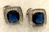 2 ct Sterling Silver Blue Sapphire and White Topaz Earrings
