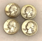 4 Silver Washington Quarters 1946, 1947, 1958 and 1959