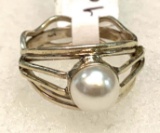 Sterling Silver Pearl Ring Size 7.5