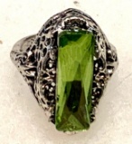 Green Baguette Cz Ring size 8