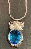 3ct Sterling Silver Blue Topaz and white Topaz Owl Pendant and chain