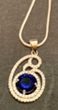 1ct Sterling Silver Blue Sapphire and Topaz Pendant and Chain