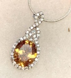 3ct Sterling Silver Padparadscha Sapphire and Topaz Pendant and chain