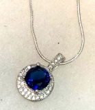 1ct Sterling Silver Blue Sapphire and White Topaz Pendant and Chain